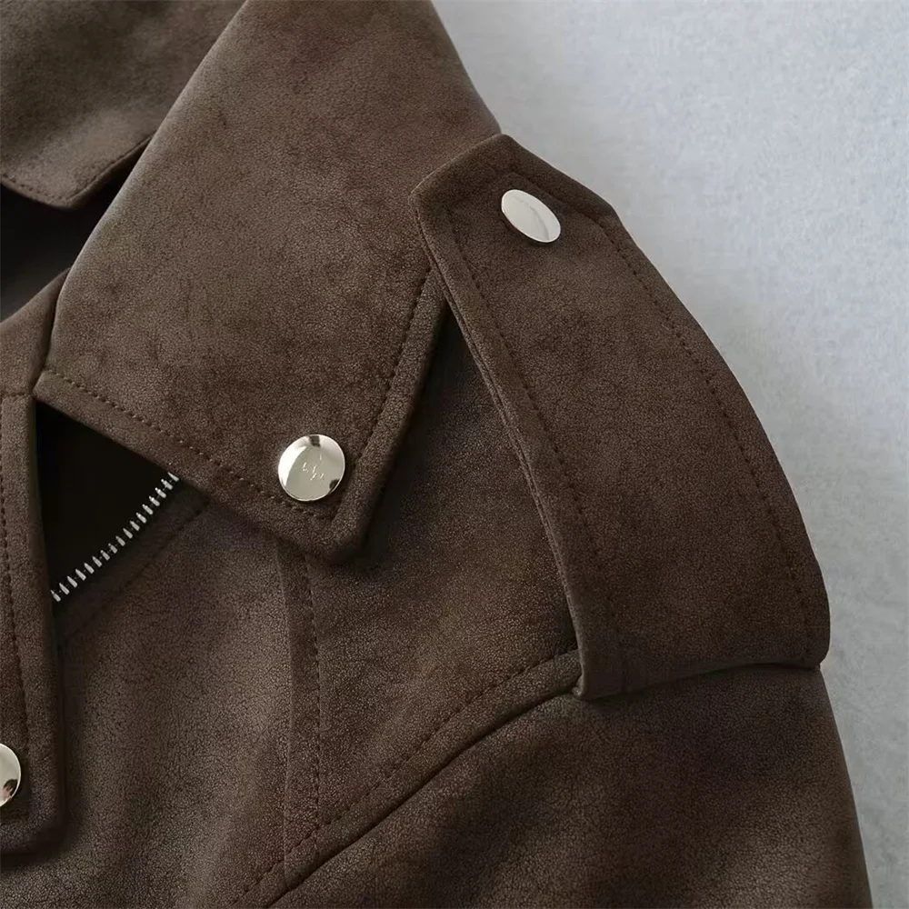 Autunno nuovo prodotto moda donna colletto casual cintura cappotto giacca da motociclista in similpelle ampia e versatile