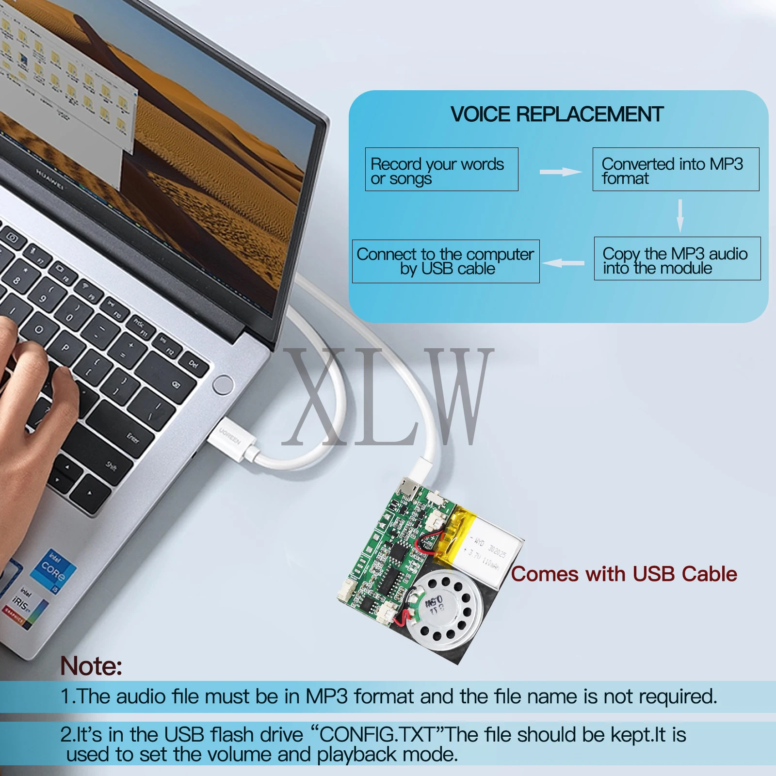 8MB Push Button Sound Module USB Downloadable & Recordable & Rechargeable with MP3 Audio Playback for Xmas Greeting Card Gifts.