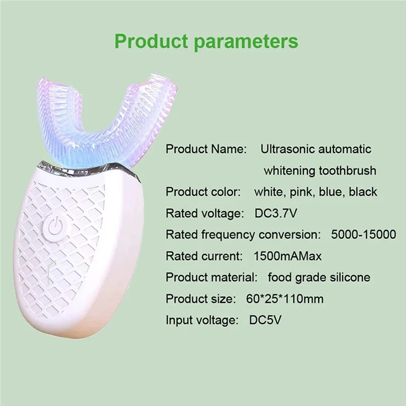 Gradi a forma di U spazzolino elettrico intelligente spazzolino da denti automatico sonico pulizia a 360 gradi carica USB spazzolino da denti impermeabile