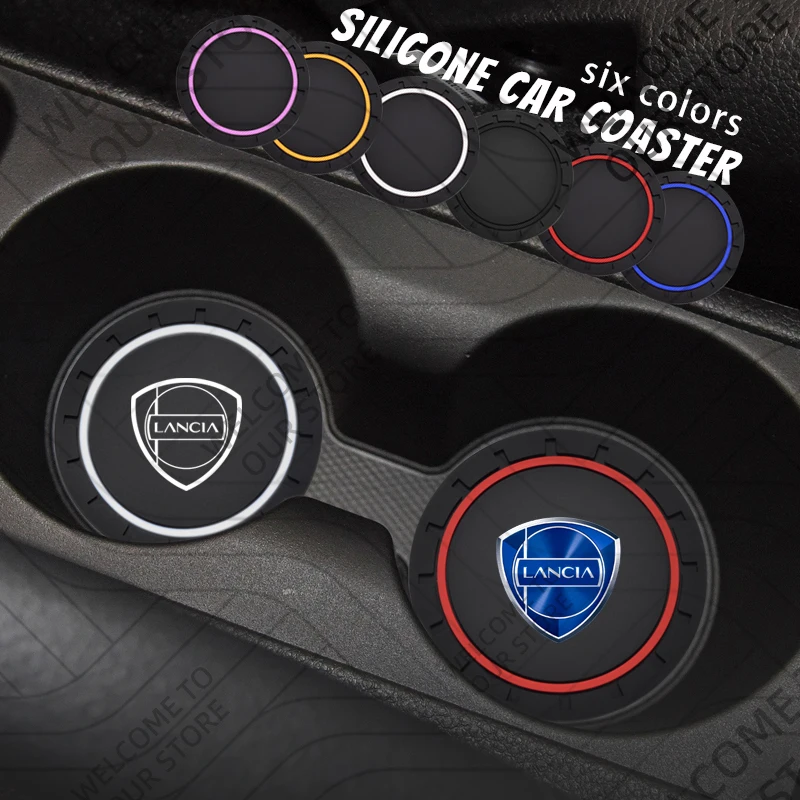 2 pçs para lancia logotipo ypsilon stratos kappa delta 3 thema carro silicone coaster anti-deslizamento copo de água bebida esteira decoração interior