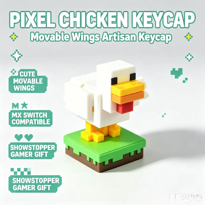 Pixel Chicken Keycap Movable Wings Cute Anime Key Cap For Mechanical Keyboard Boy Gift