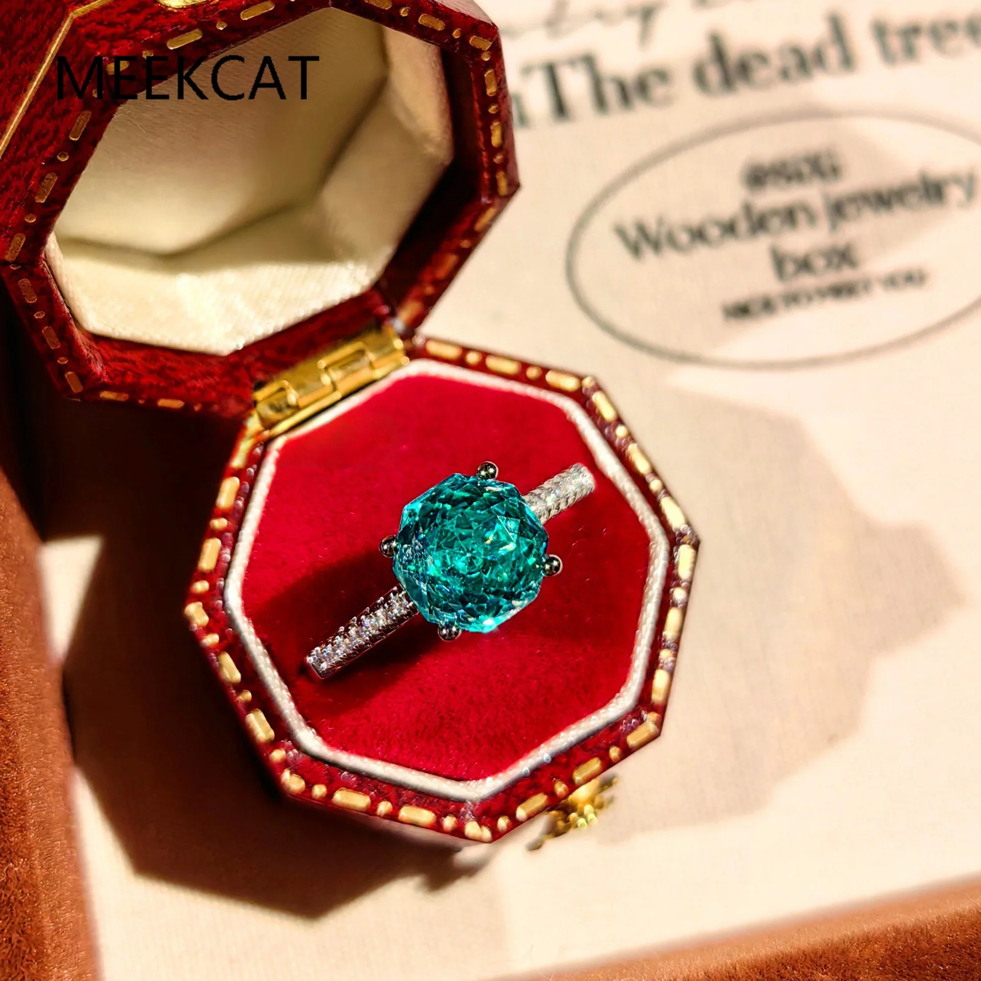 2ct Octagon Rose Cut Morganite Paraiba 925 Sterling Silver Ring Anillos De Prata for Women Green Gemstone Jewelry Birthday Gift