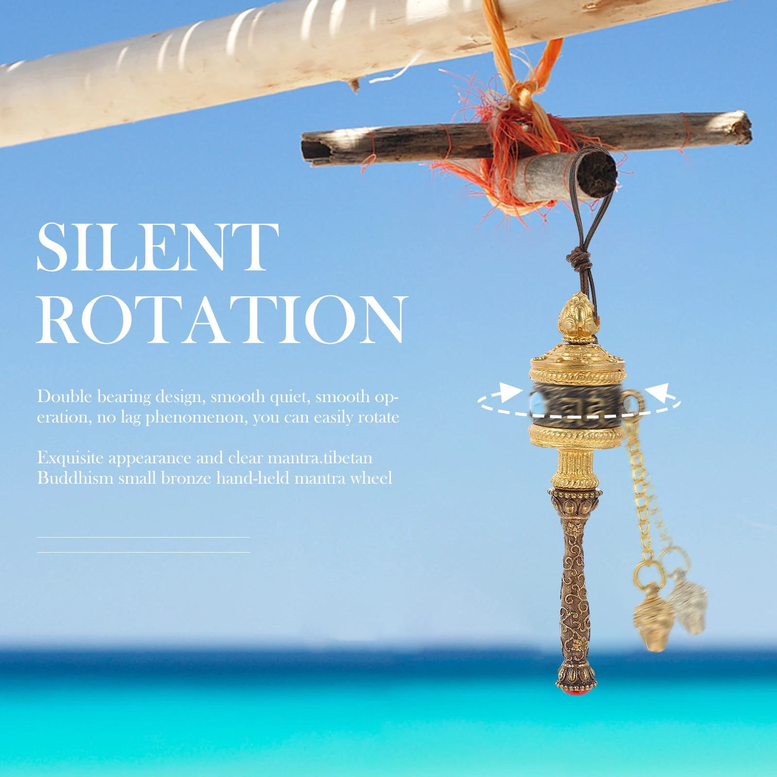 

Copper Prayer Wheel Buddhist Religious Adornment Hand Cranked Traditional Decorative Prayer Wheel Relaxing Blessing Gift