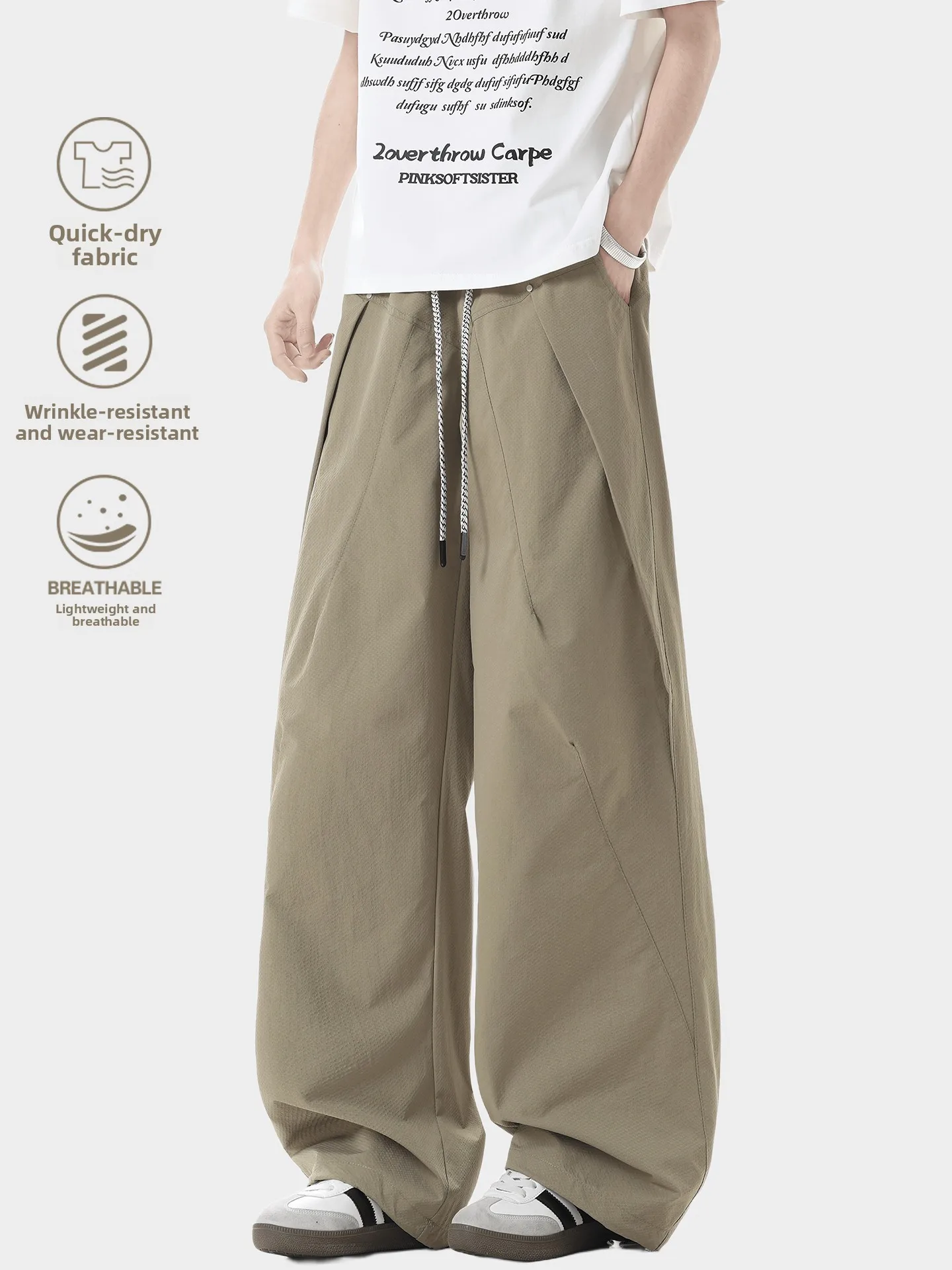 

Outdoor Thin Breathable Quick Dry Ice Silk Sports Work Trousers Men Women Summer Loose Straight Leg Wide Leg Pants