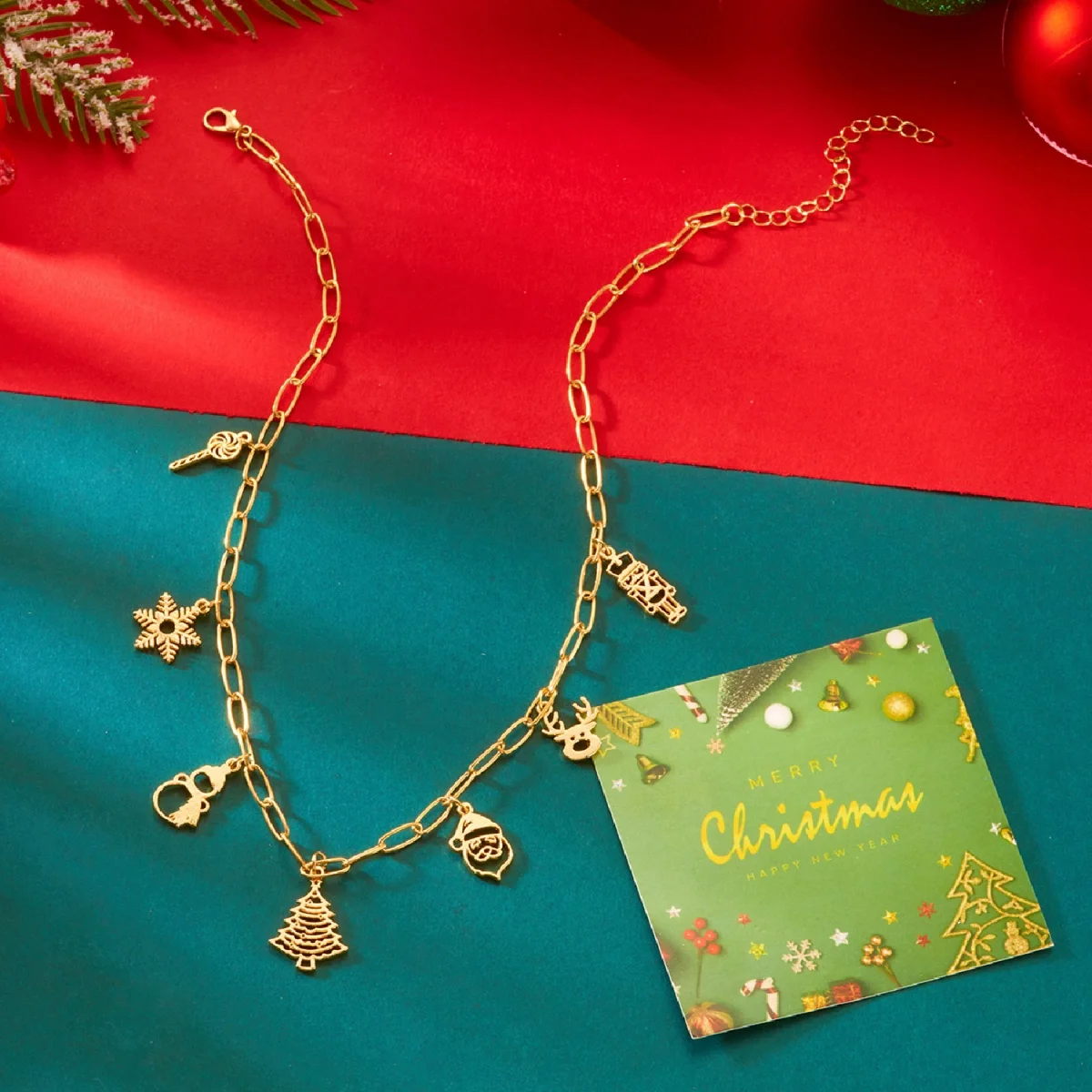 عيد الميلاد عطلة قلادة الجوف المعادن سانتا كلوز ندفة الثلج الحلوى الغزلان شجرة ثلج جرس العكاز جورب المختنق للنساء الرجال المجوهرات