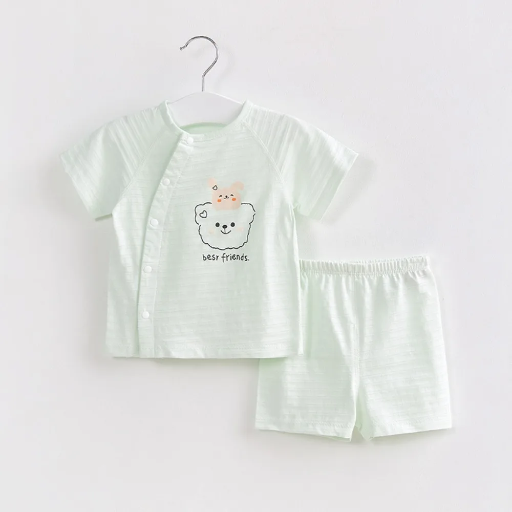 AYNIGIELL Baby Summer 2-piece Set Girls' Pure Cotton Short Sleeved Shorts Men's Clothing Set for 1-3 Years Old