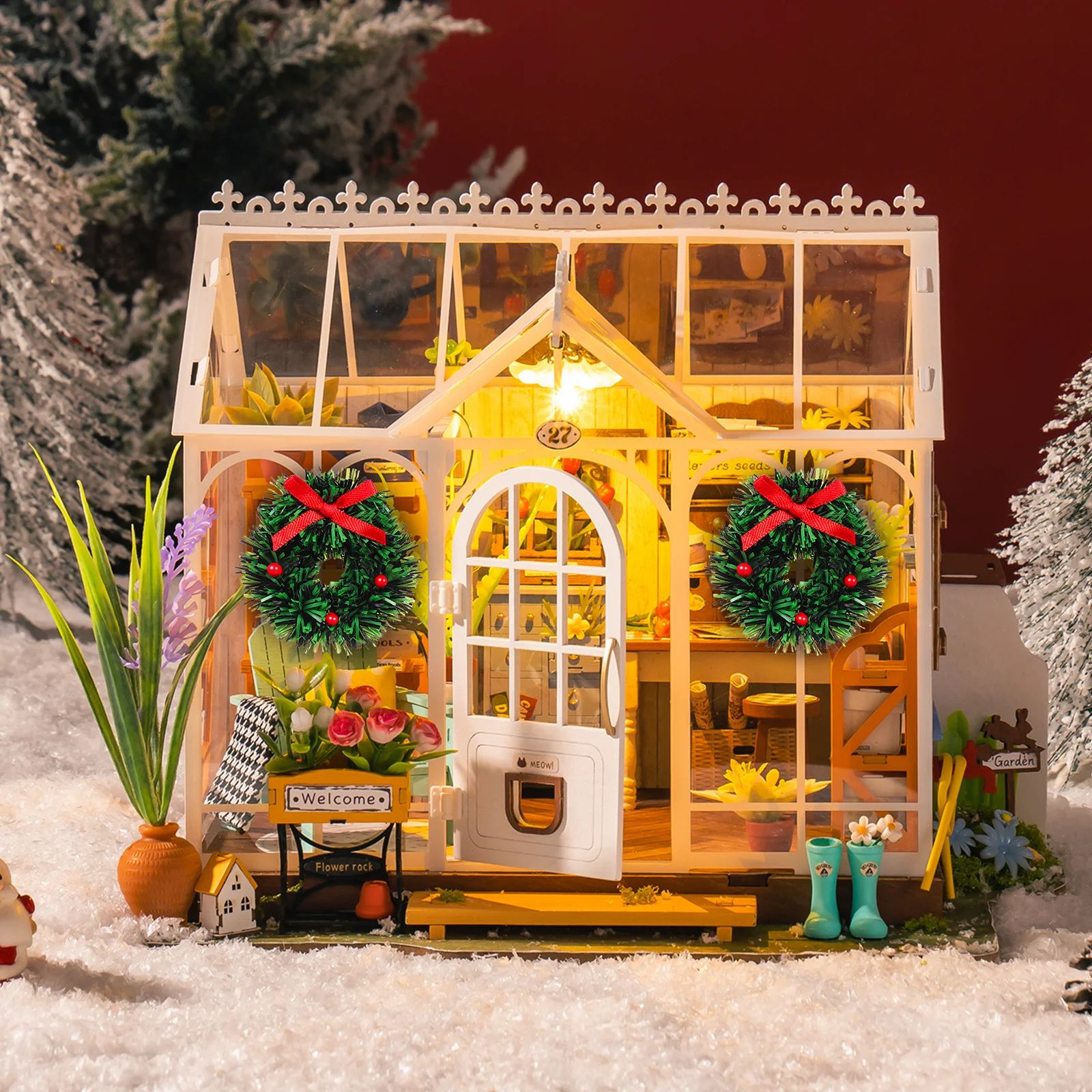 

5pcs Mini Christmas Wreaths For Diy Dollhouse Decor Festive Table Ornaments Craft Display Holiday Village Xmas Decoration