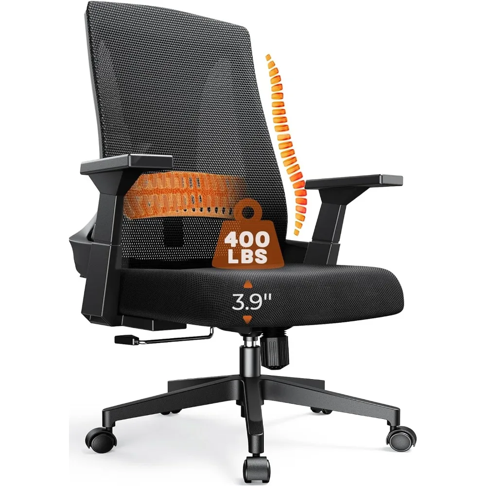 Ergonomic Office Chair 350lbs Capacity - 3.9-inche Cushion and Tall Back Computer Desk Chair Breathable Mesh - Comfortable