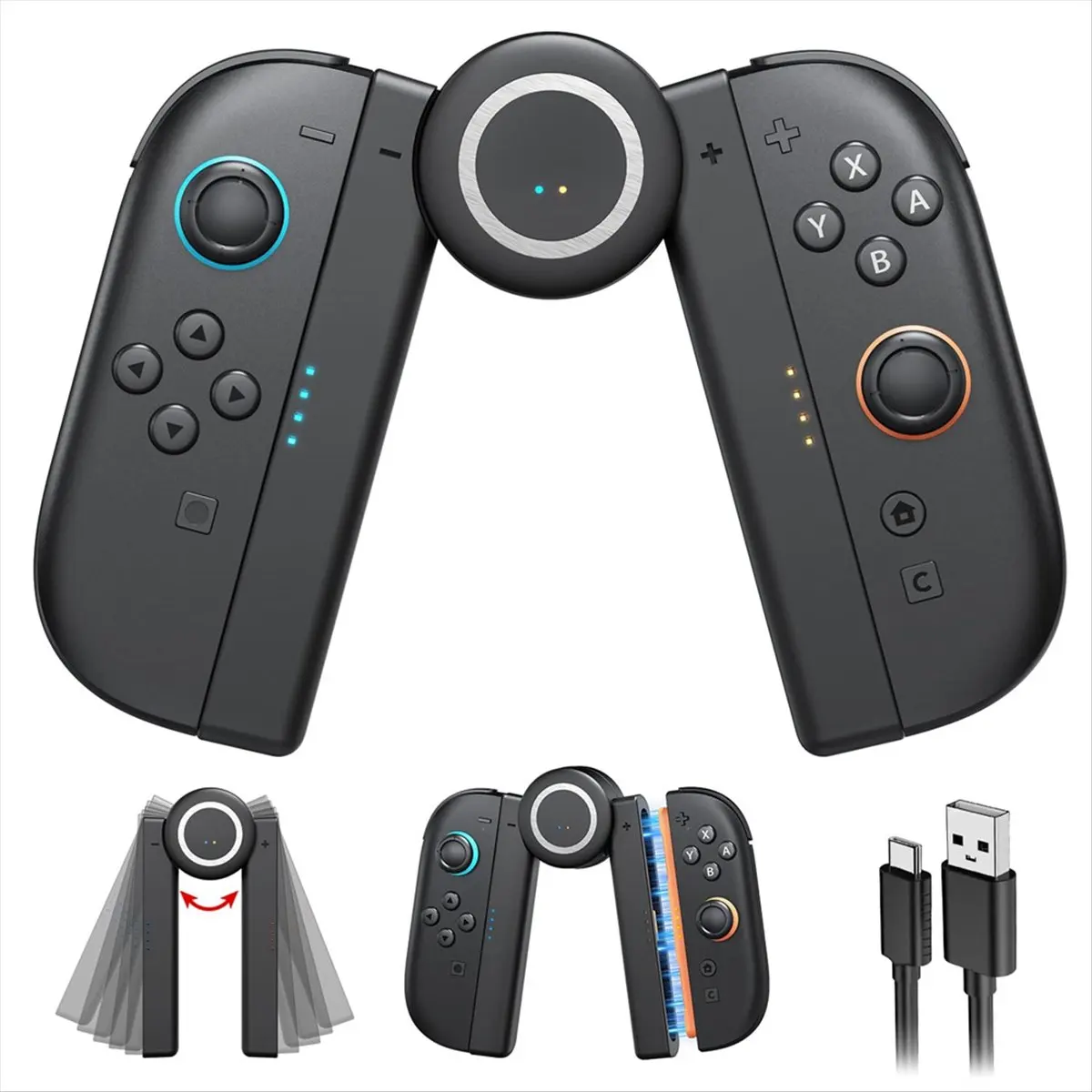 A59E Charging Grip for 2, Magnetic Handle Grip Controller with 5 Adjustable Rotation Positions for 2