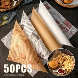 50Pcs Oil-Proof Wax Paper Food Wrapper Paper Bread Sandwich Burger Fries Wrapping Paper Plate Mat Fast Food Oilpaper Baking Tool