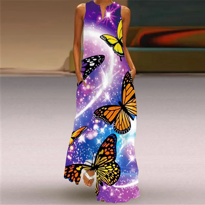 Fashionable And Elegant 3D Colorful Flower Print Party Maxi Dress For Summer V-neck Elegant And Sexy A-line Beach Maxi Dress