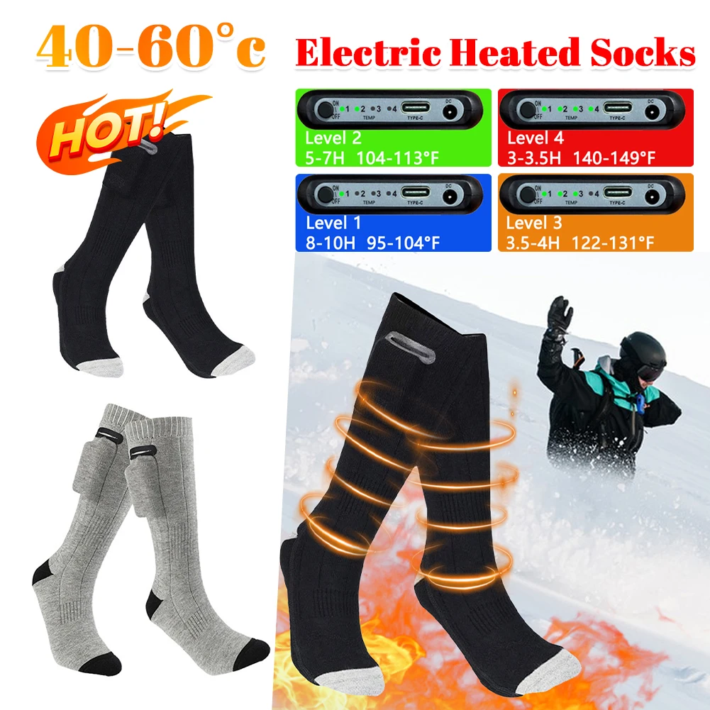 Electric Heated Socks 3 Modes Winter Thermal Socks Washable Outdoor Skiing Foot Warmer Heating Socks for Men and Women