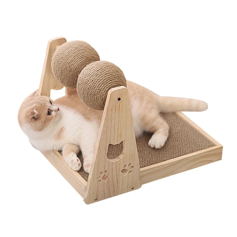 New Design High Quality Wooden and Sisal Cat Scratcher Toy with Ball Stable Furniture Design Post Scratcher for Cats