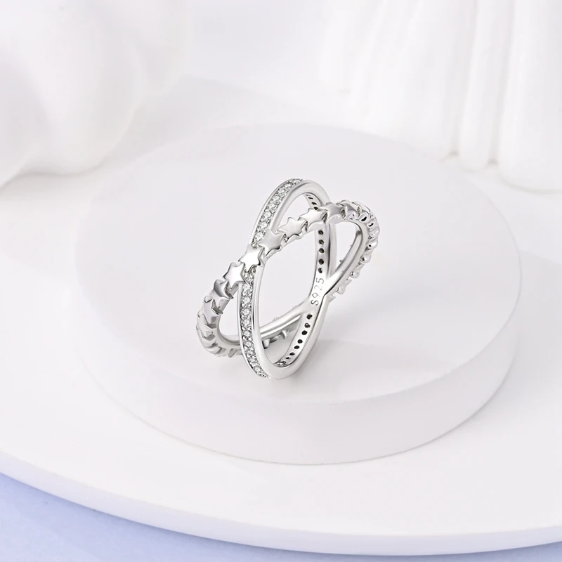 Women's 925 Silver Geometric Star Zircon Ring, Romantic Gift