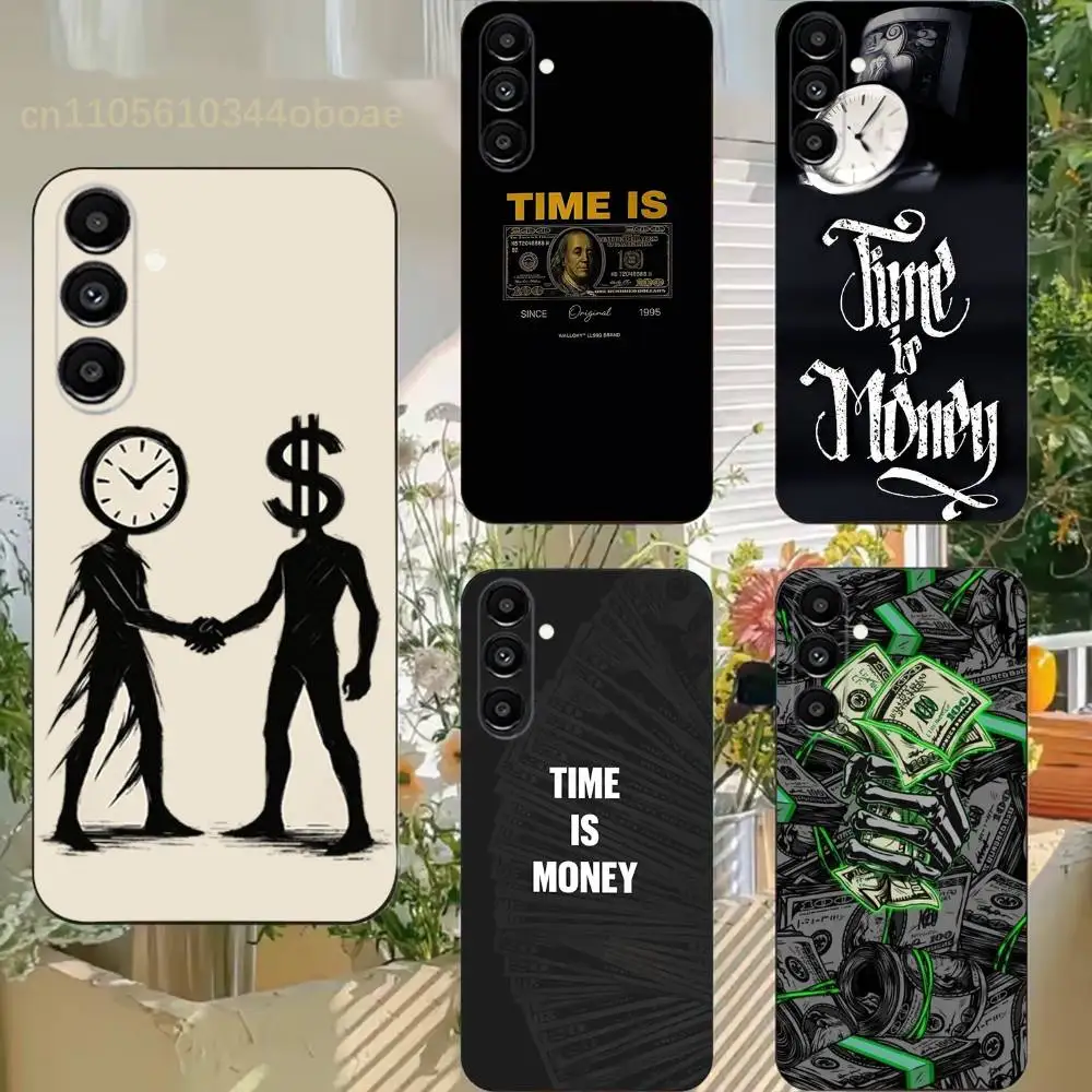 Time is Money Banknote Phone Case For Samsung S25,24,21,22,23,20,S30,Ultra,Plus,Fe,Lite,Note,5G Black Soft