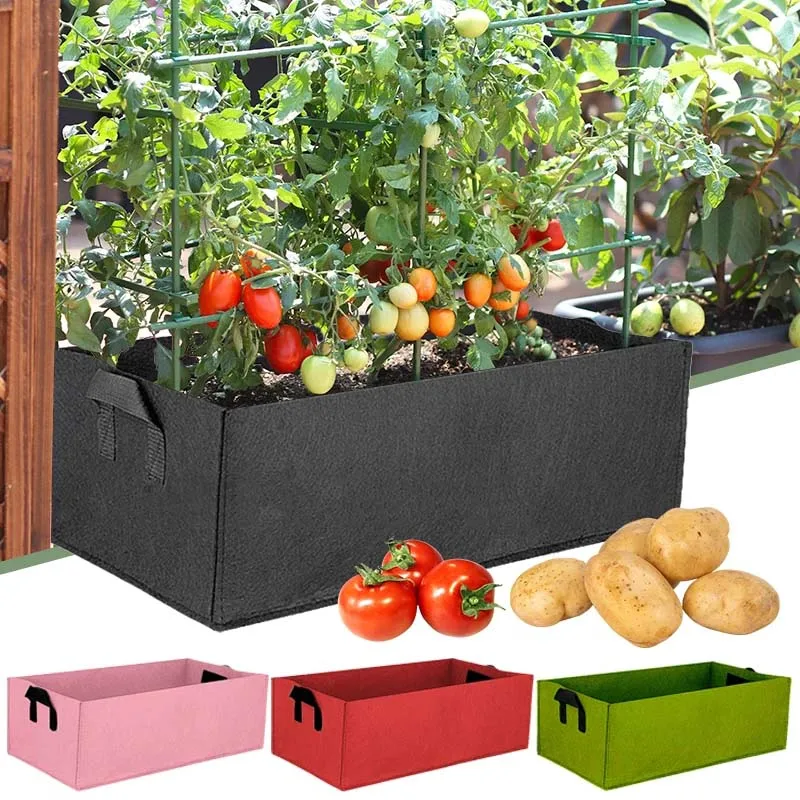 Felt Grow Bag Rectangle Planting Nursery Pot Outdoor Garden Flower Planting Bag with Handle Garden Vegetable Planting Container