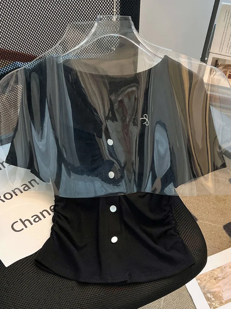 Camiseta blanca de algodón puro v-ne ort Sve para mujer, novedad de verano, cintura doblada, ort, camiseta pequeña única y bonita a la moda