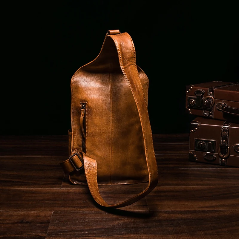 Vintage genuine leather bag men handbag bolsas Sling chest bag for men crossbody messenge Satchel Shoulder Sling Chest Pack Bag