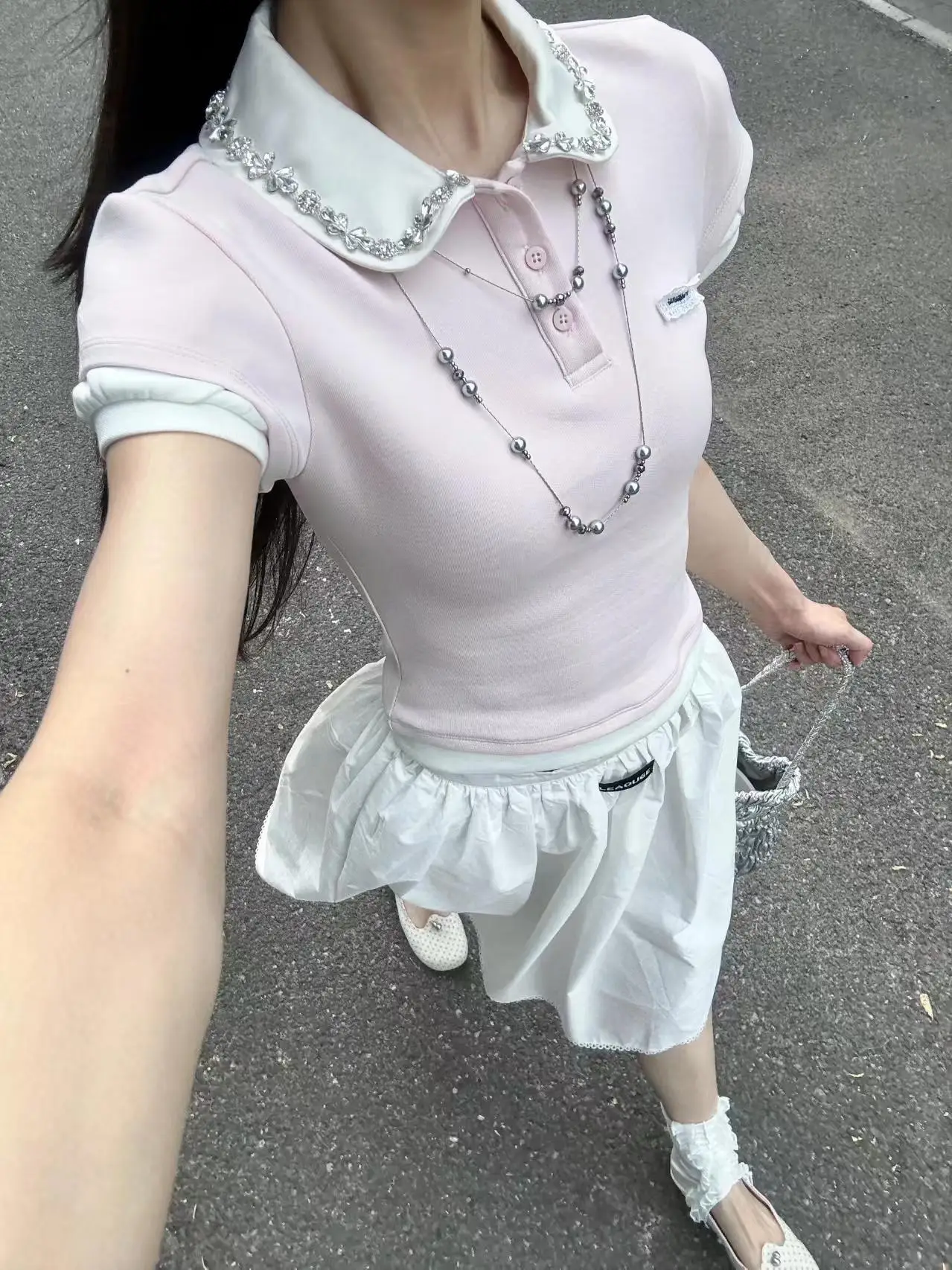 

Korean Sle Color Blo ort Sve Ne T-irt Women's Summer Slim Fit ort Length Top False Two-Piece Pure Desire ...