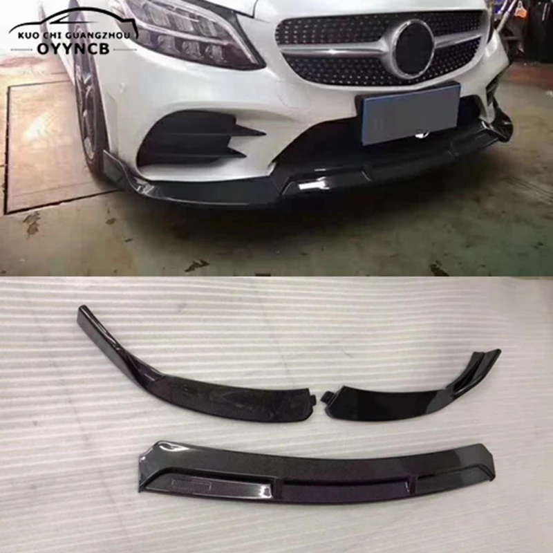 Carbon Fiber Sports Front Bumper Spoiler Lip for Mercedes Benz C-Class W205 4 Doors C43 C63 AMG 2014 - 2019