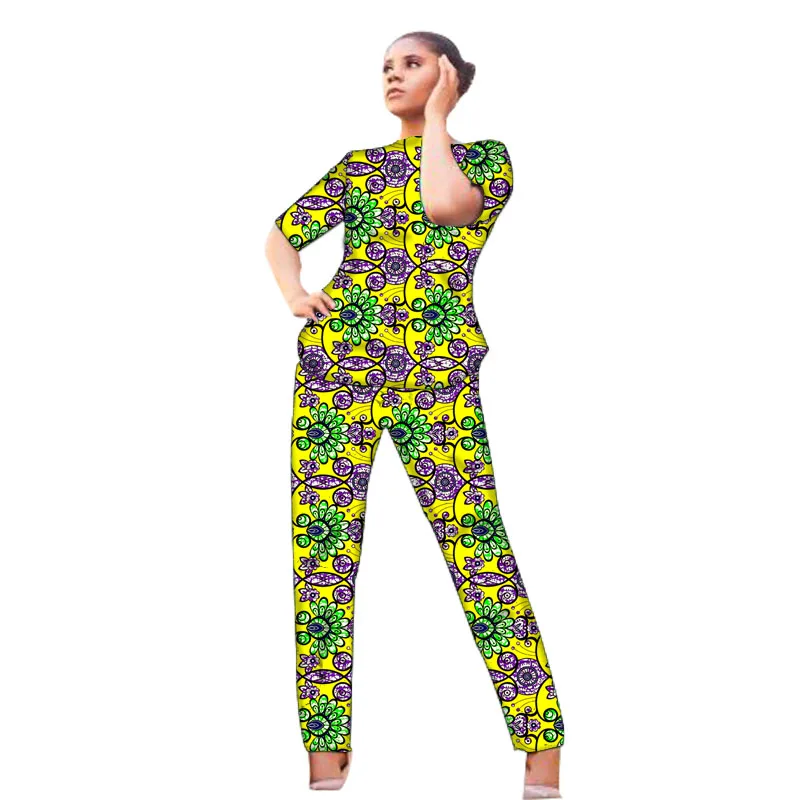 Half Sleeve Women Ankara Outfits Tops Patch Pants African Fashion Traditional Wedding Wear