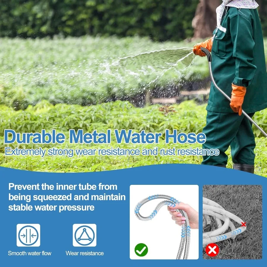 100 قدم 304 خرطوم حديقة من الفولاذ المقاوم للصدأ خرطوم مياه معدني عالي التحمل أنبوب خرطوم مياه مرن مع 3 4 موصلات نحاسية صلبة NoE #3