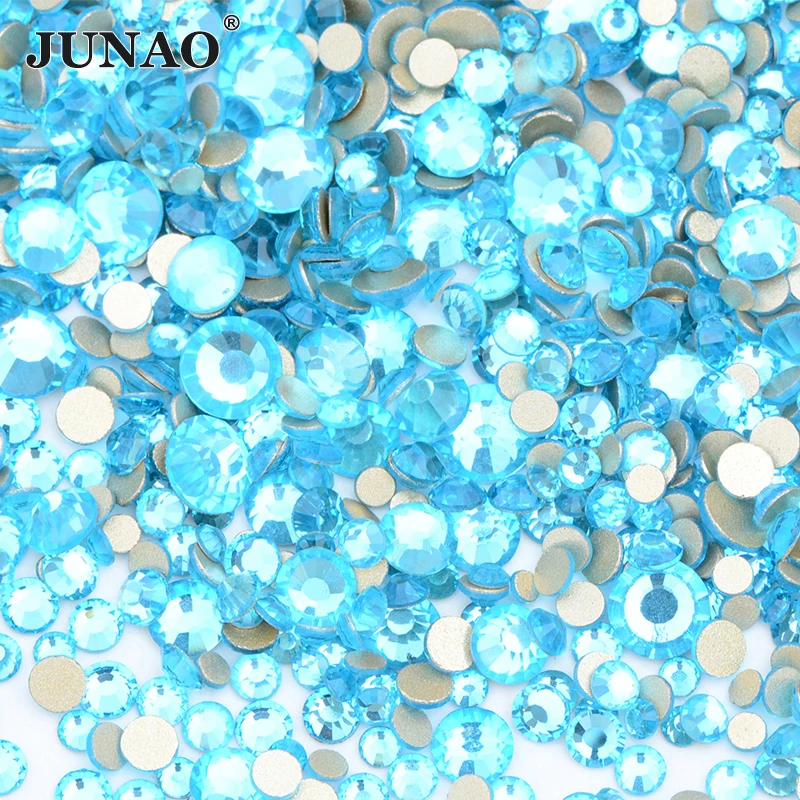 JUNAO 1400pcs Mix Size Clear Crystal Rhinestones Glass Flatback Crystals Round Nail Stones For DIY Cup and Clothes Crafts