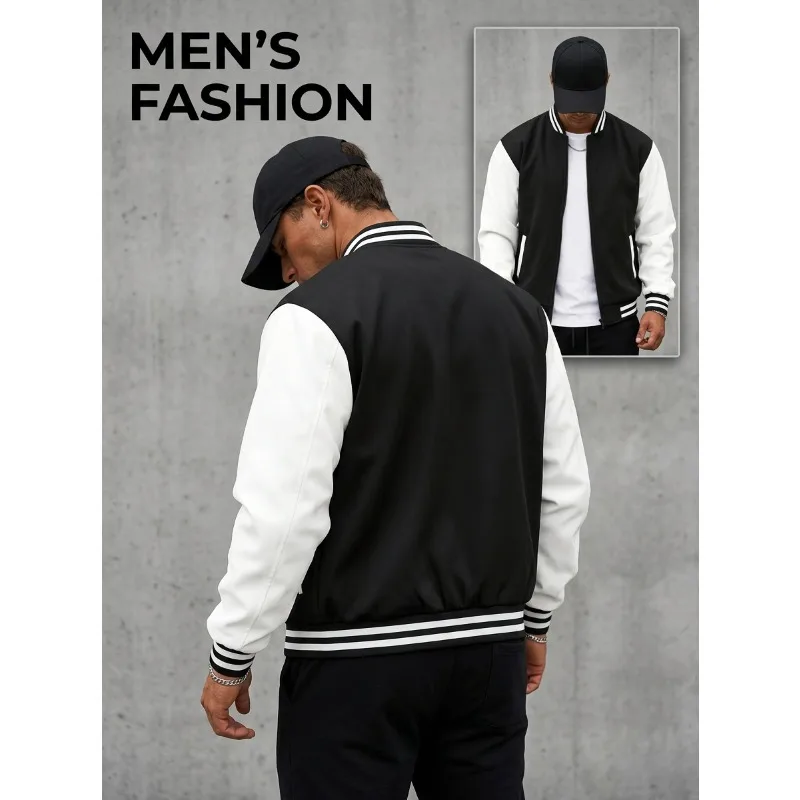 Men's casual campus fashion classic campus style youth bright color fashionable zipper pocket baseball jacket