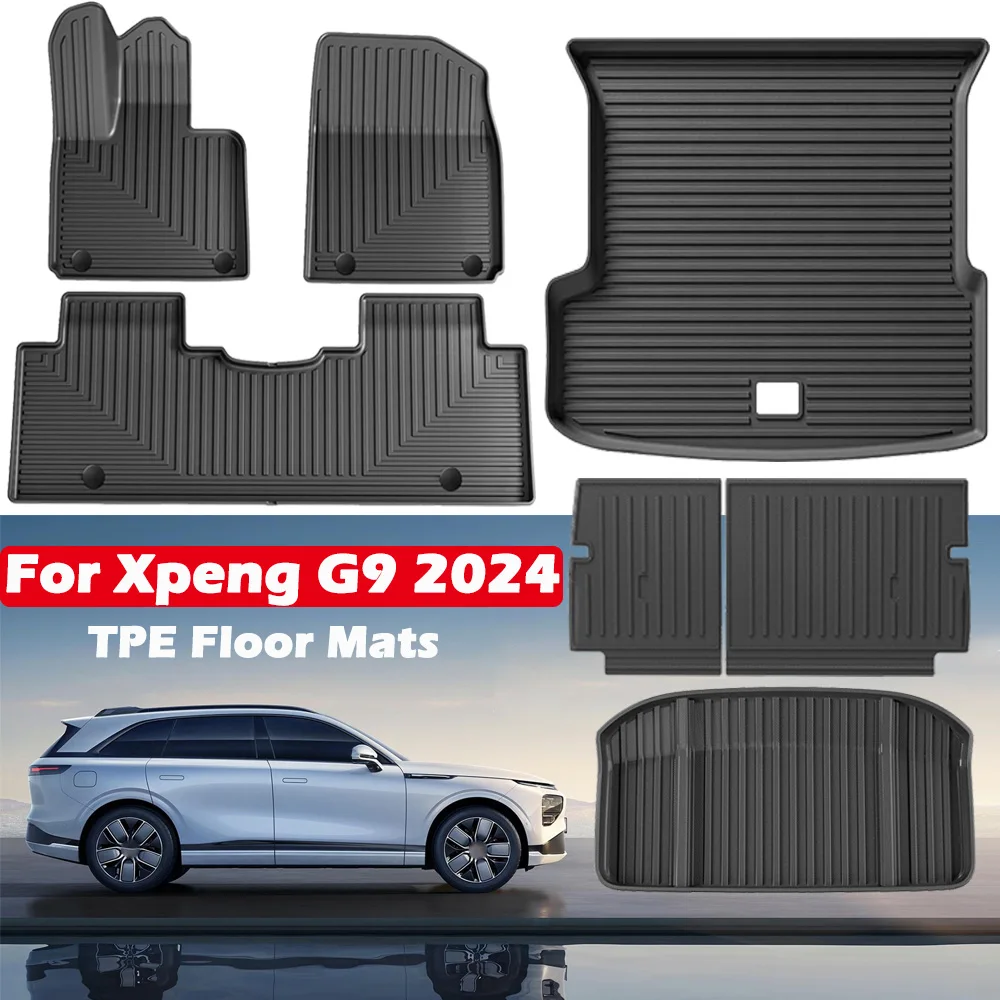 For Xpeng G9 2022-2024 TPE Floor Mats and Cargo Liner, All Weather Waterproof Floor Liners Trunk Mat Anti-kick Pad Accessories