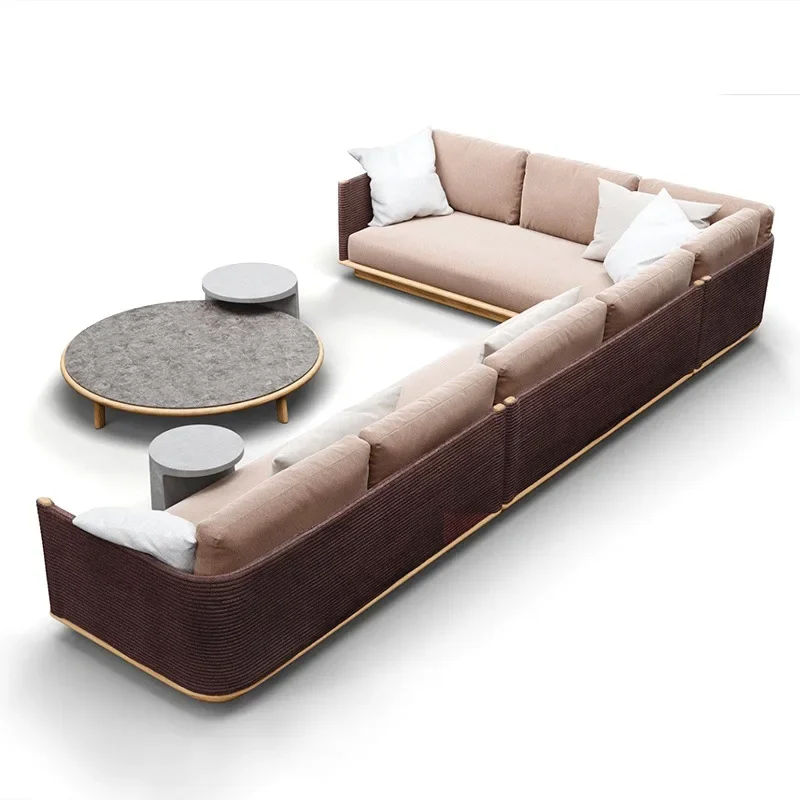 

Nordic outdoor sofa, sun room, courtyard rattan leisure combination, outdoor garden solid wood