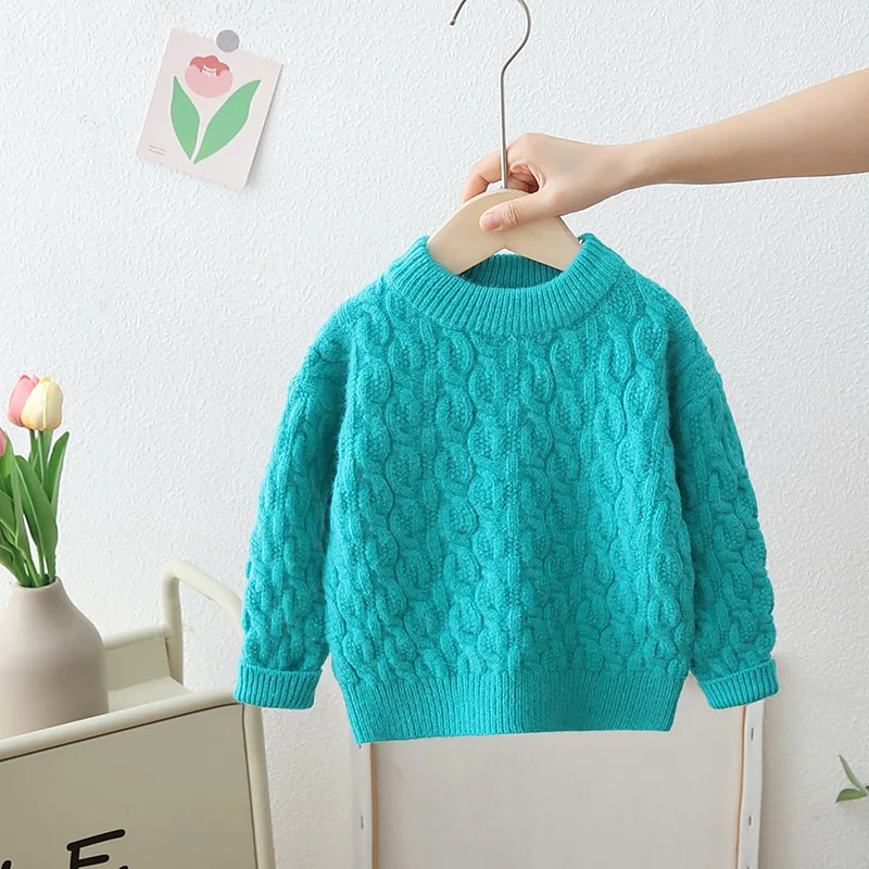 Candy Color Baby Sweaters Clothes Autumn Casual Long Sleeve Cable-Knit Little Kids Girls Leisure Knitwear O-neck Jumpers HY01021