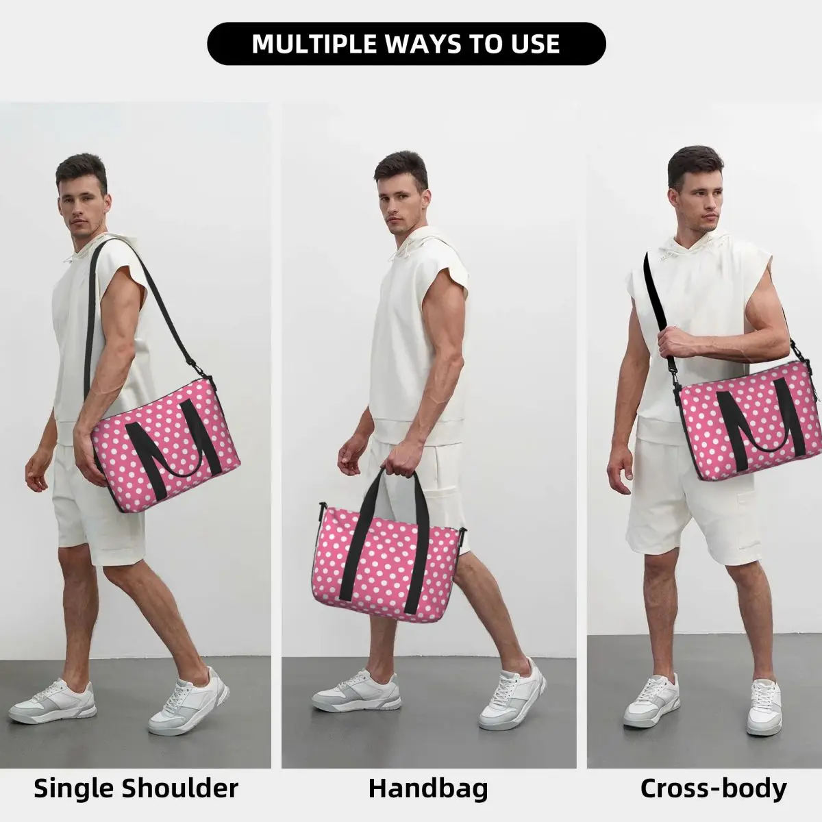 ピンク水玉トートバッグ大容量ジムスポーツ機内持ち込み荷物旅行一晩バッグデザイナーバッグ高級ユニセックス