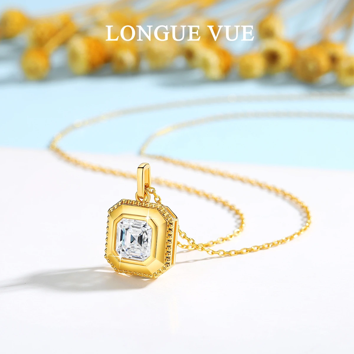 

AU585 Gold 14K D Color Asscher Cut Moissanite Diamond Square Pendant Necklace Jewelry Gifts for Women Wedding Birthday Gift
