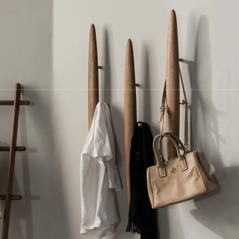 

Wall Hanging Coat Racks Simplicity Luxury Nordic Vintage Coat Stand Black Walnut Solid Wood Bedroom Coat Hat Rack Home Japanese