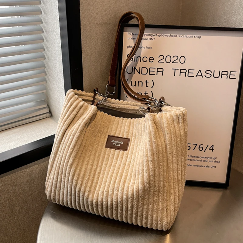 Big design tote bag 2022 winter softcorduroy handbags for women Fashion trend Shoulder Messenger Bags Shopper bag wallet