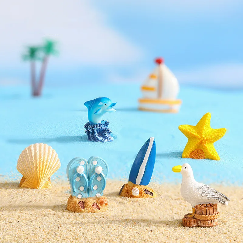 Figurines Miniatures Cute Sailing Boat Shell Beach Micro Landscape Ornaments For Home Decorations Room Decor Desk Accessories