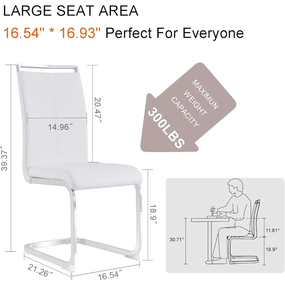 كراسي طعام معدنية حديثة مع مقاعد مبطنة من الجلد الصناعي وظهر مرتفع على أرجل كروم