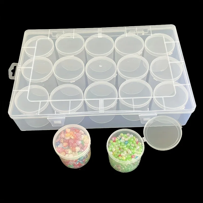 15-Compartment Clear Plastic Bead Storage Box Portable Hinged Lid Container for Diamond Painting Jewelry Sorting Craft Supplies