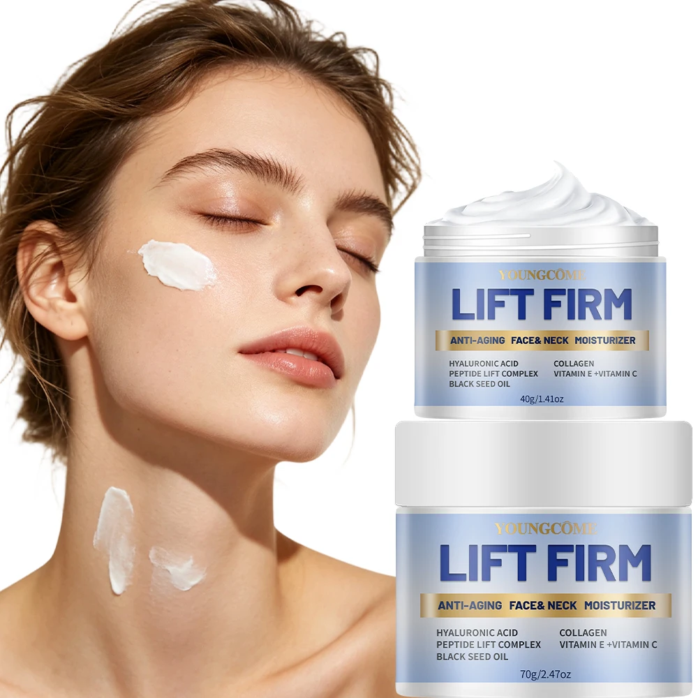 Face & Neck Moisturizer | YOUNGCOME Hyaluronic Acid Peptide Lift Complex with Black Seed Oil, Collagen, Vitamin E & C - Daily Hy