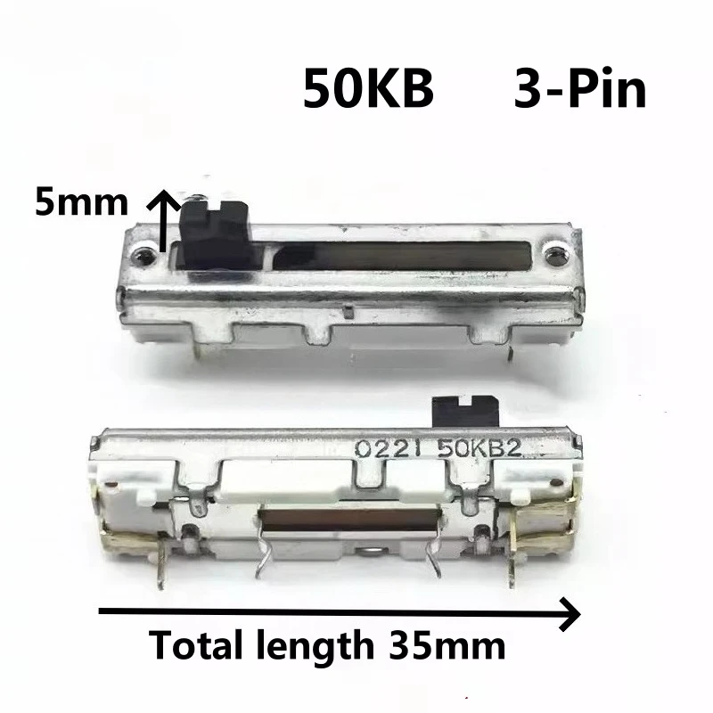 1pcs，Straight slip potentiometer，50KB2，3Pin，Total length 35mm，Mixing console volume putter