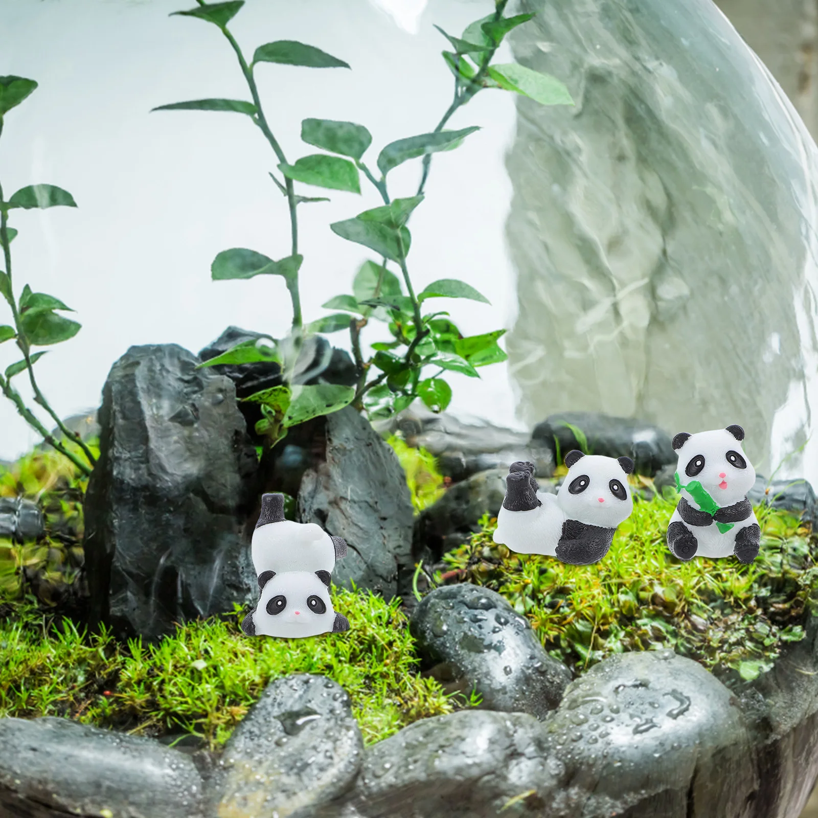 รูปปั้นแพนด้าจิ๋ว 6 ชิ้น ทำจากเรซิ่น สำหรับงาน DIY ตกแต่งสวนมอส บอนไซ ตกแต่งโต๊ะทำงาน งานแต่งงาน งานปาร์ตี้ ของตกแต่งรูปสัตว์ขนาดเล็ก