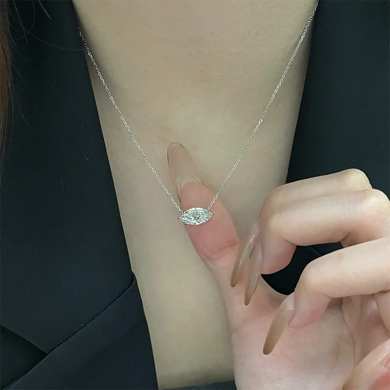 14k الذهب/925 الفضة البيضاء 1-3Ct ماركيز قطع مختبر نمت الماس داينتي ماركيز قلادة حافة مزين قلادة الماس الصغيرة #3