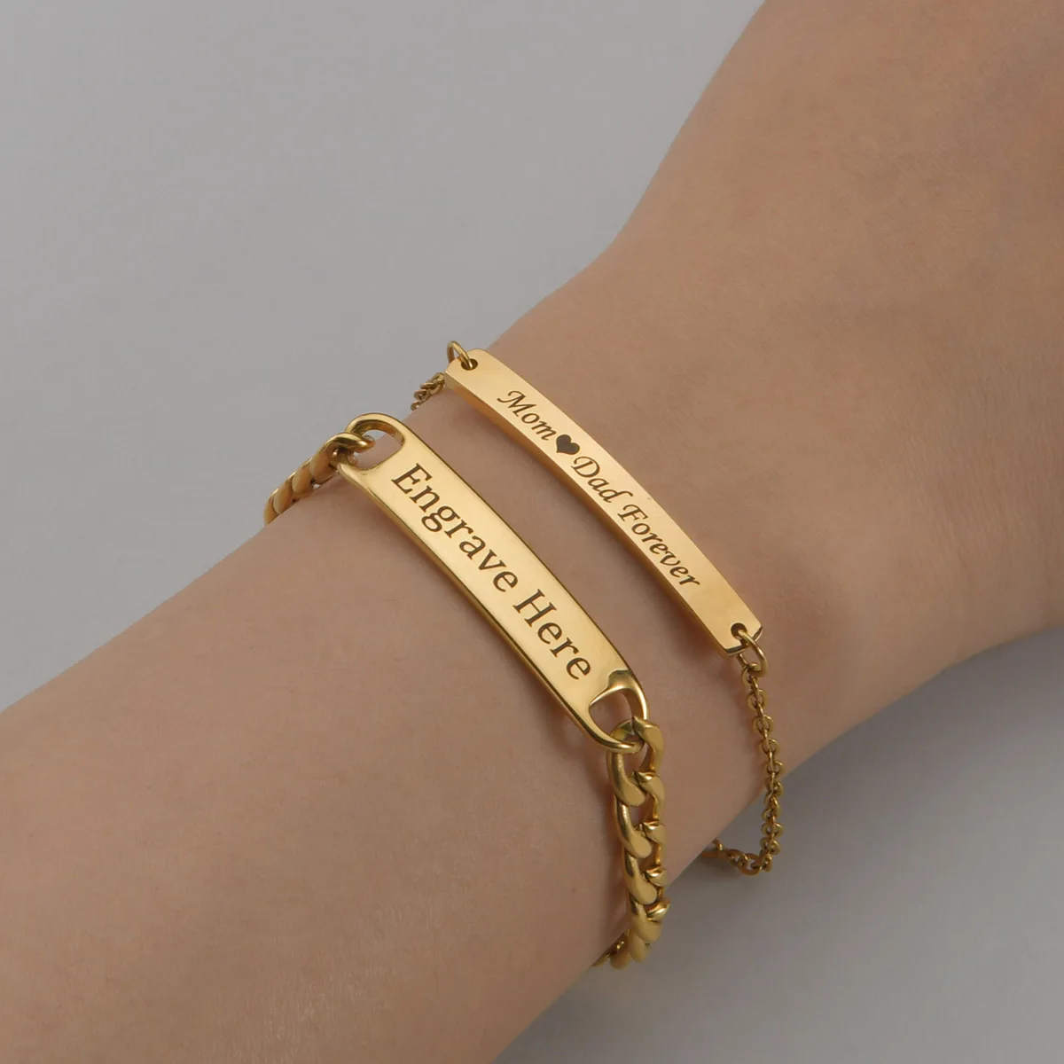 Engraved Name Bracelet Stainless Steel Gold Color Thick Hand Chain Personalized Bracelet For Woman Man Lover Jewelry Gift