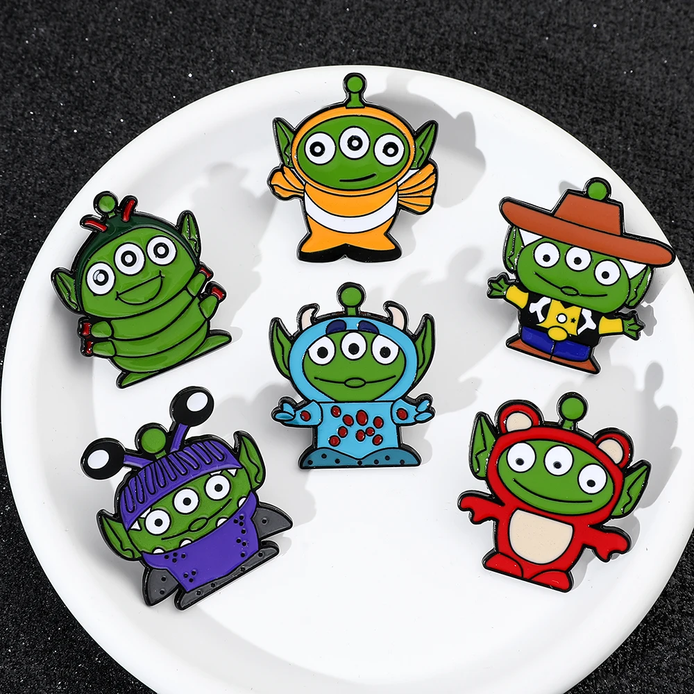 Disney Toy Story Aliens Enamel Pins Alien Bag Brooch Cartoon Animal Badges Denim Lapel Pin Jewelry Gift for Kids Best Friends