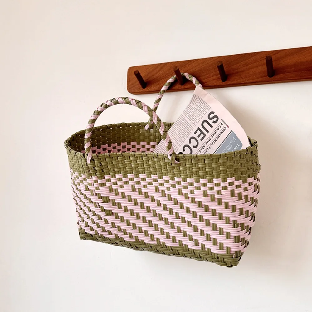 

Simple PVC Handbag Weave Bag Large Capacity Bohemian Beach Tote Bag Bucket Bag Countryside Style Vegetable Basket Bag Summer