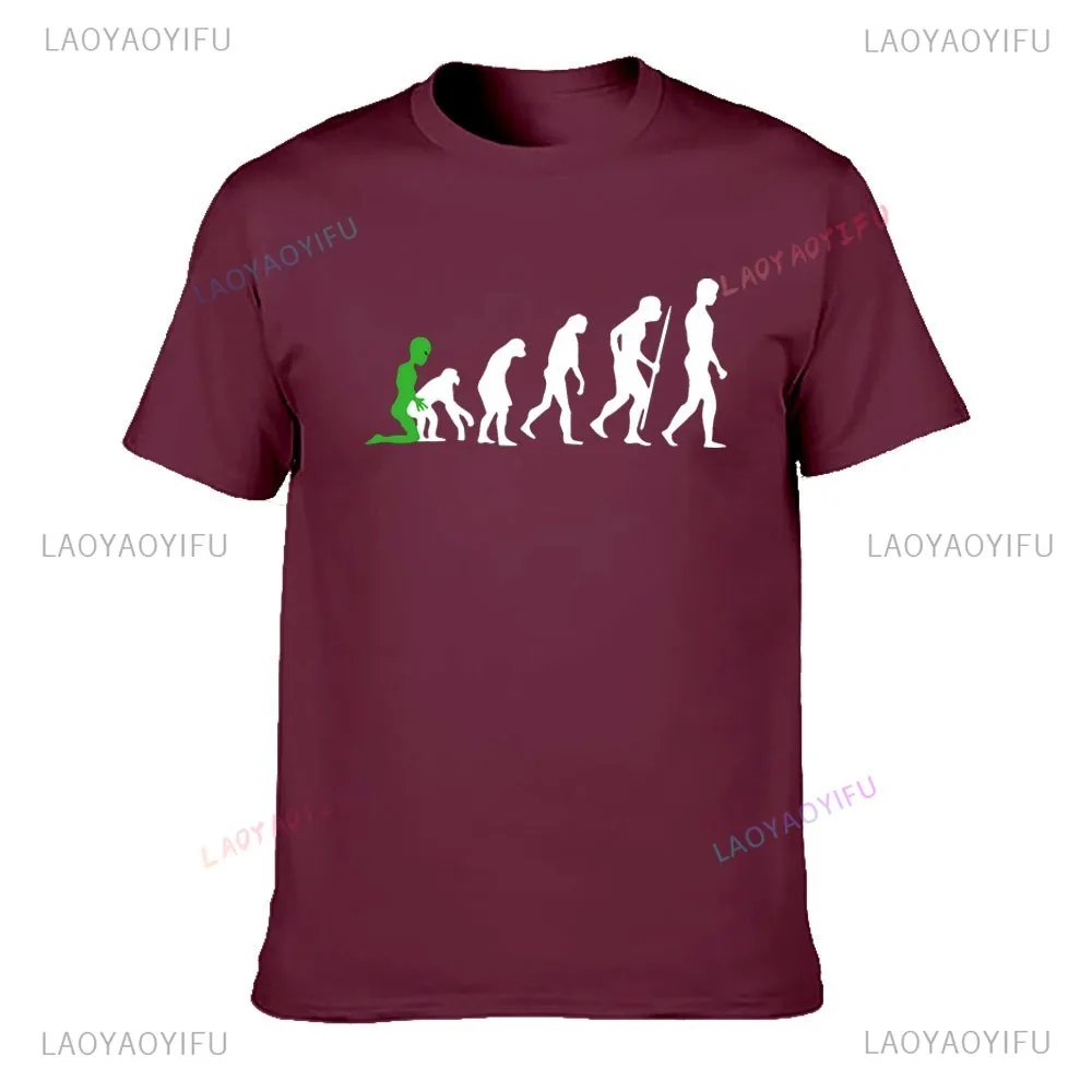 Evolution T-shirt Alien Primate Tee Funny Human Evolution Cotton Shirt Festival T-shirts Slogan Tshirts Men\'s Short Sleeve Tops