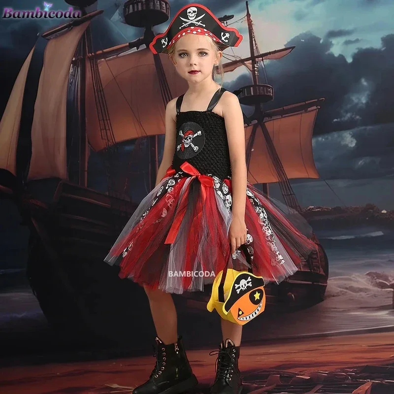 RT01 Costume cosplay pirata di Halloween per bambini 2025 Nuove ragazze Moda Maglia Color Block Gonna di pizzo Carnevale Compleanno Palcoscenico * JK2