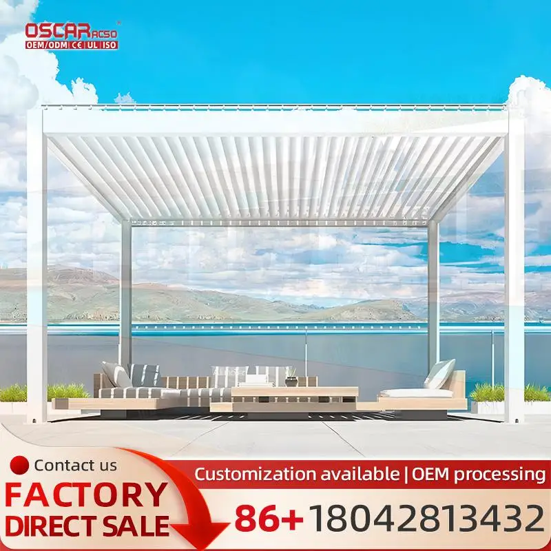 

Openable Louver Roof Electric Sun Shade Aluminum Gazebo Outdoor Motorized Pergola for Garden Patio Poolside pergola