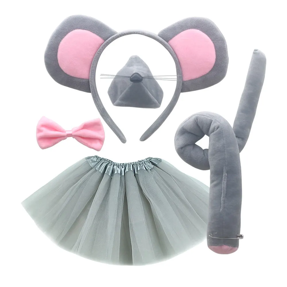 Kids Children Girl Mouse  Ear Headband Bow Nose Tails Skirt Animals   Party   Birthday Halloween Costume Cosplay