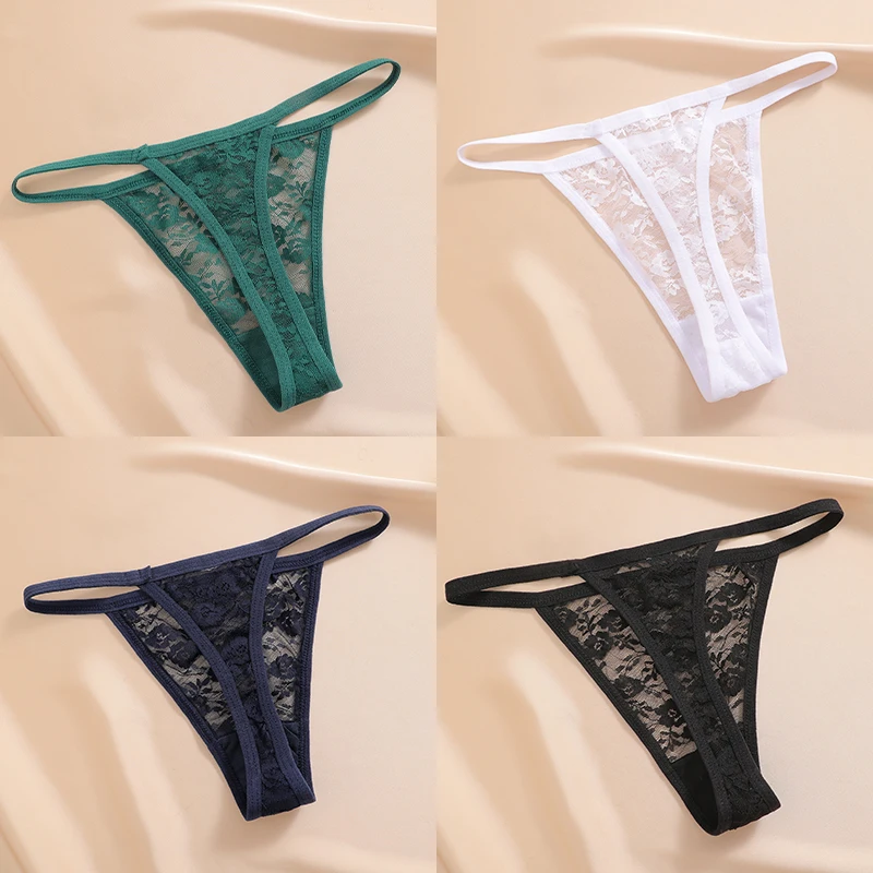 4-teiliges Set Damenunterwäsche Spitzen-Höschen Blumenmuster Lingerie Sexy Tanga G-String Transparente Intimwäsche